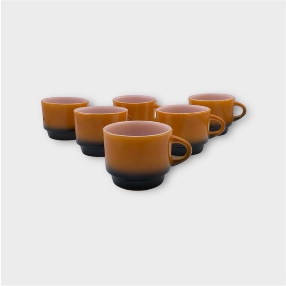 Vintage 60s Fire King Orange and Black Ombré Milk
Glass Stackable Mugs set of 6 - Picture 12 of 15